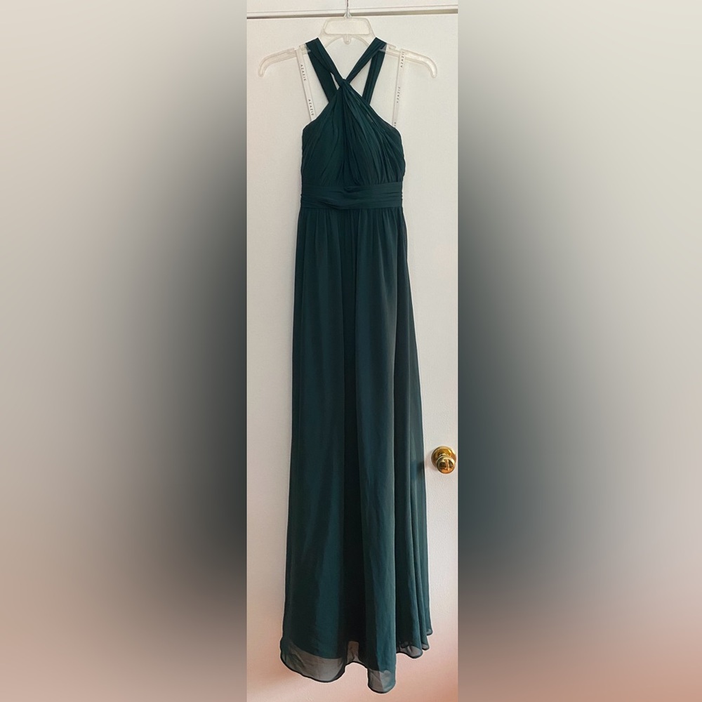 Azazie Kielle Pine Green Halter Maxi Chiffon Bridesmaid Dress